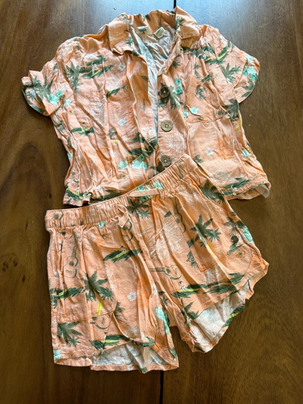 Roxy Peach Tropical Set with Green Palm Print